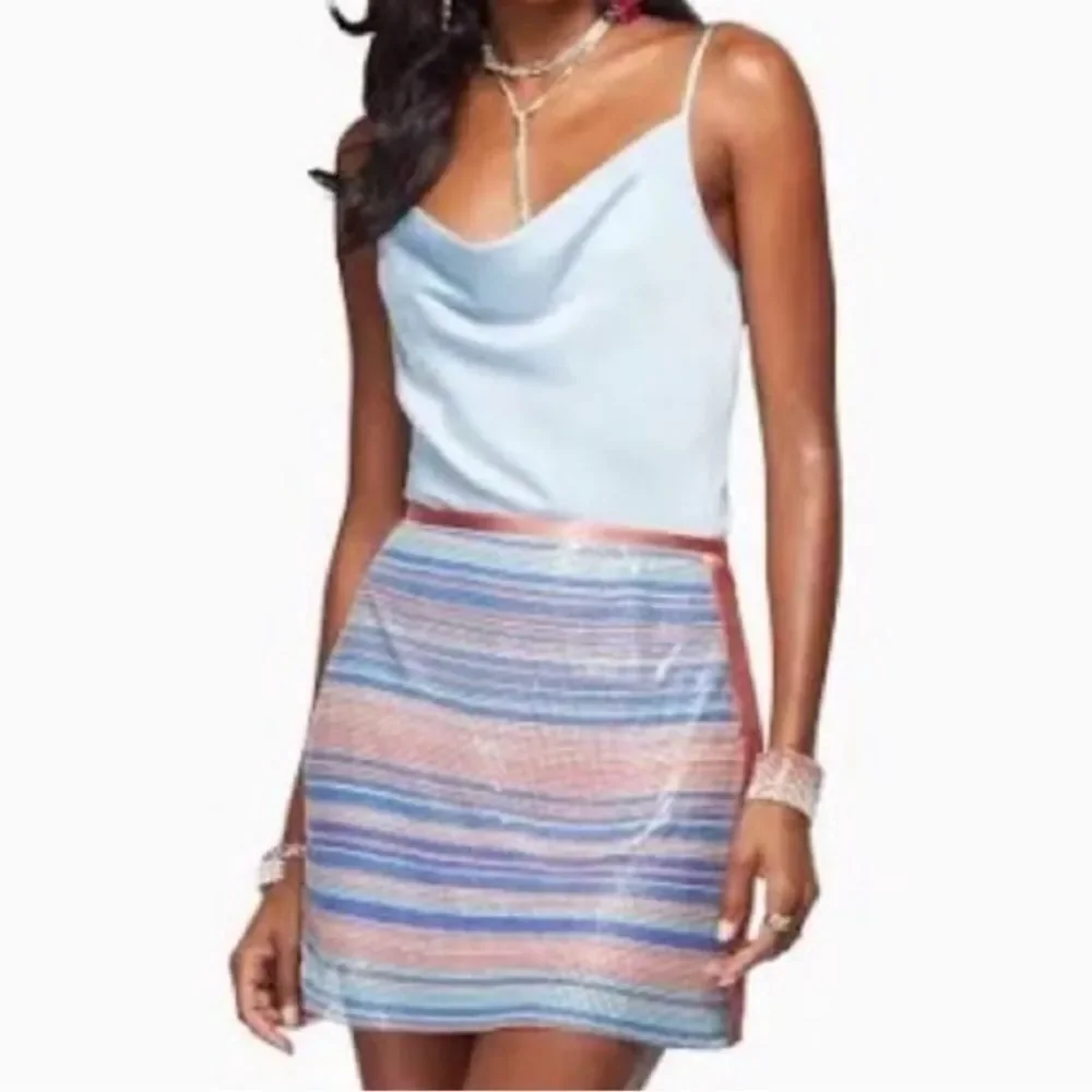 RAMY BROOK Skirt NWT Kate exclusive Chainmail Metallic Satin Mini Pink Blue XS
